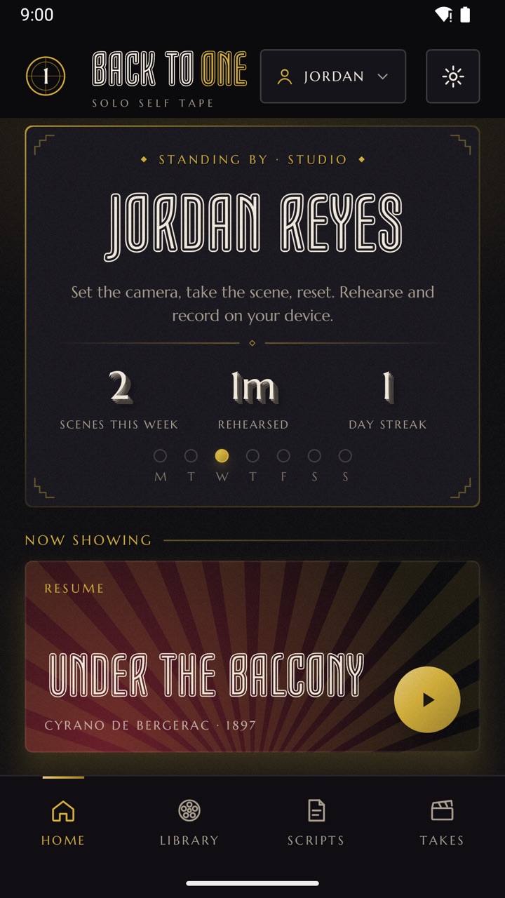 Back to One home screen with practice stats