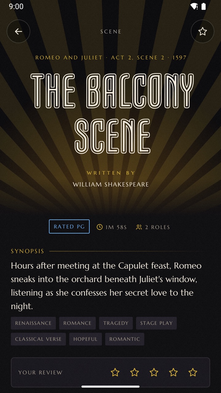 Back to One title card for The Balcony Scene from Romeo and Juliet