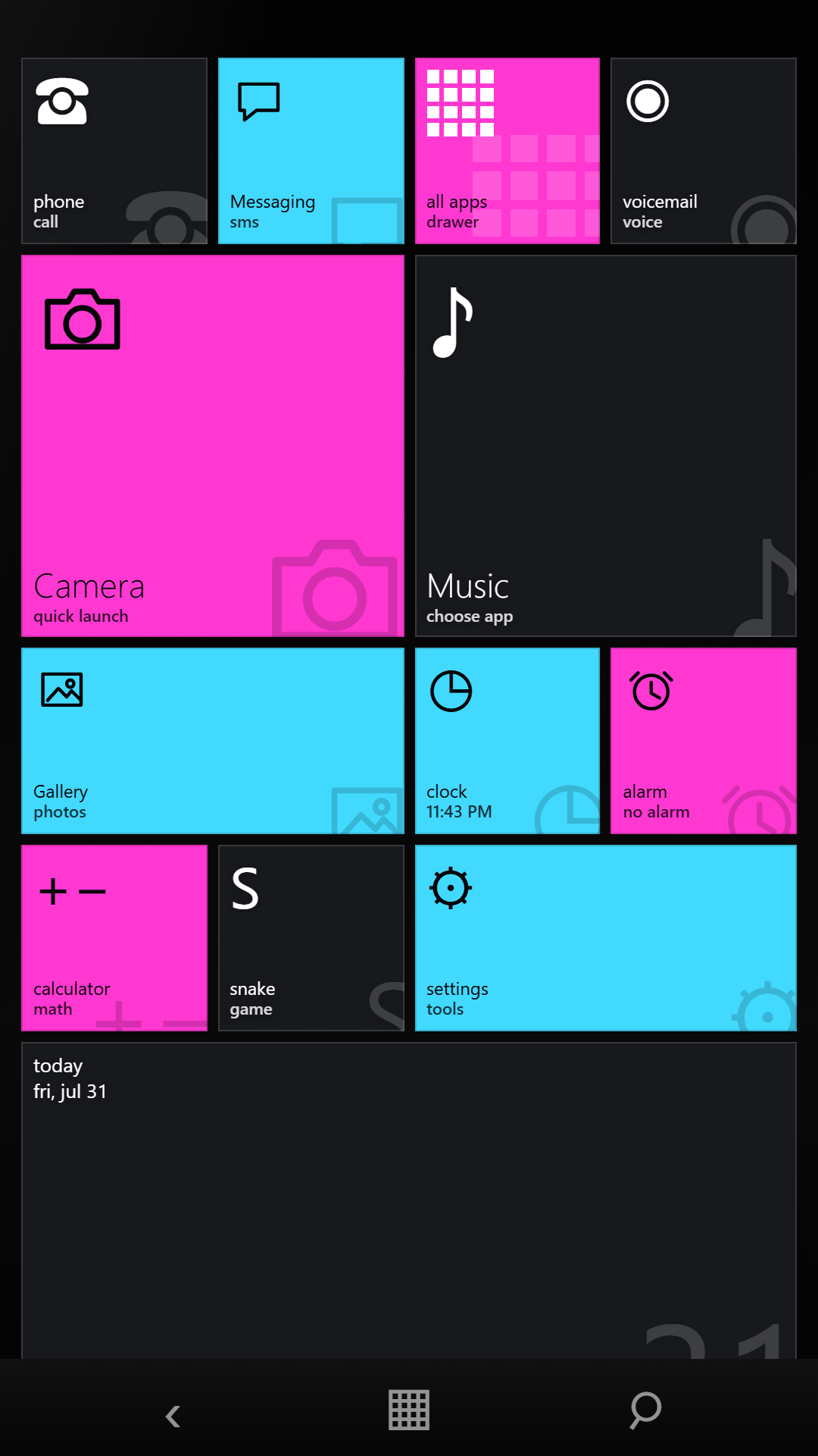 BrickOS Squares home screen