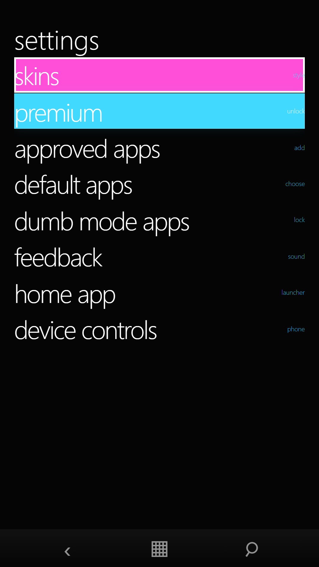 BrickOS settings screen