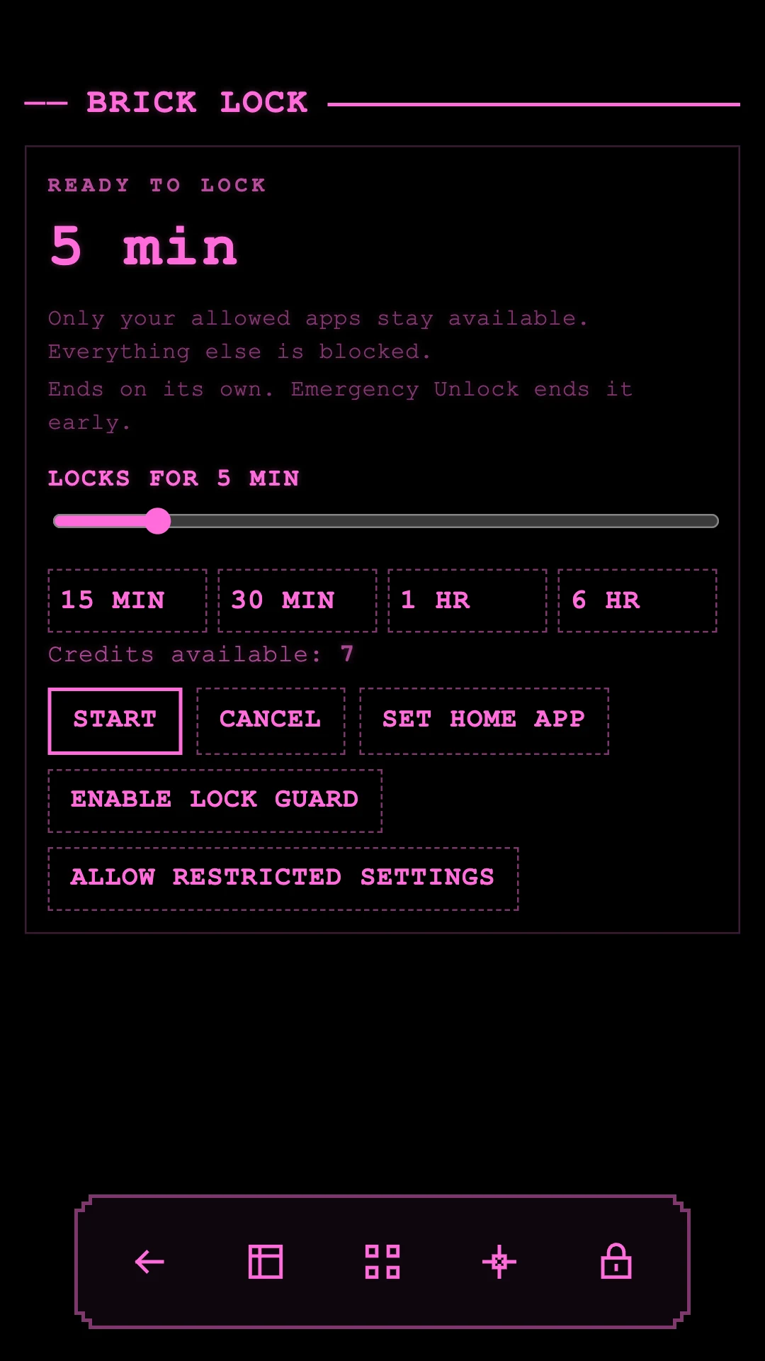 Command skin in magenta phosphor on the Brick Lock screen