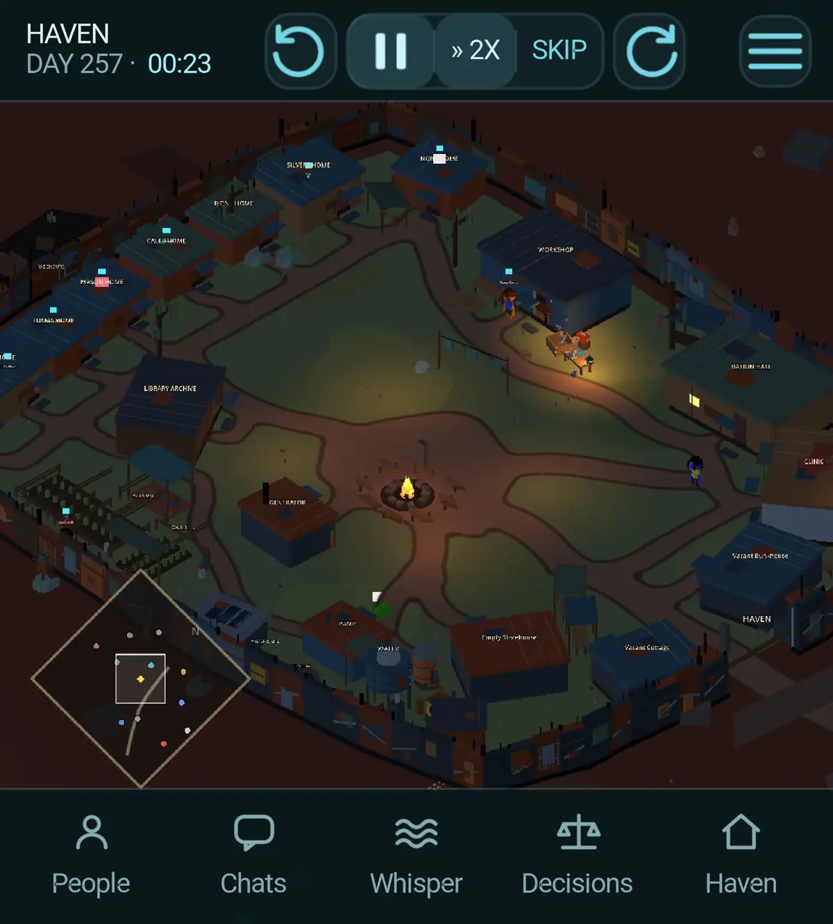 Eden test settlement, Haven, at night